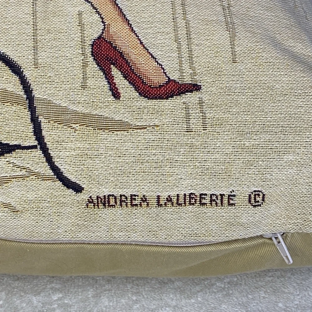 Vintage Andrea Laliberté 'Woman with Martini' Tapestry Decorative Pillow 17x17
